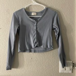 Thrifted Blue Button Long Sleeve Crop Top